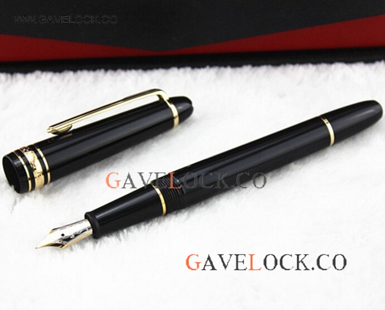 Mid-Size Montblanc Meisterstuck 145 Black Gold Clip Replica Fountain Pen